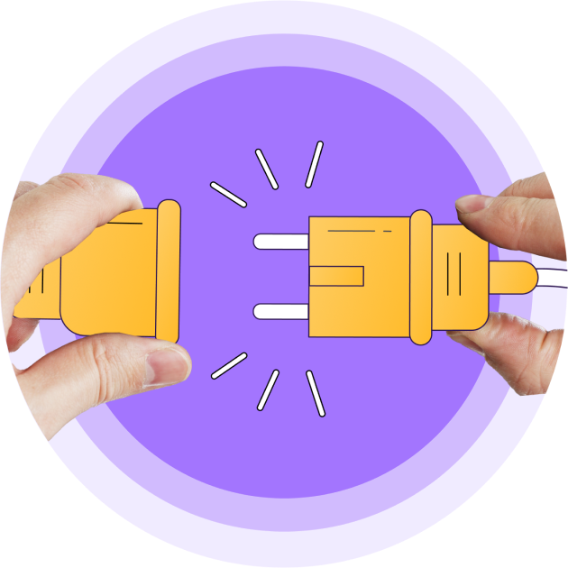 An unplugged extension cord with the female end in a person’s left hand and the male end in their right hand.