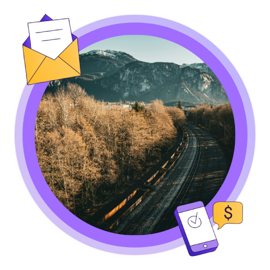An image of a railroad and mountains in British Columbia