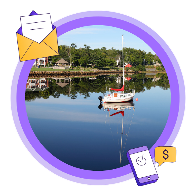 An image of a sailboat on the water in Bridgewater, Nova Scotia
