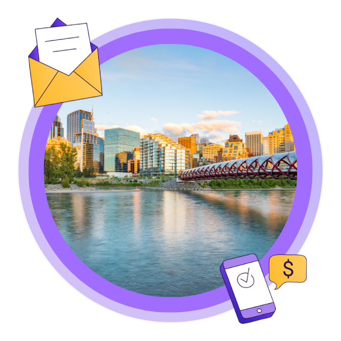 An image of the city skyline and Peace Bridge in Calgary, AB