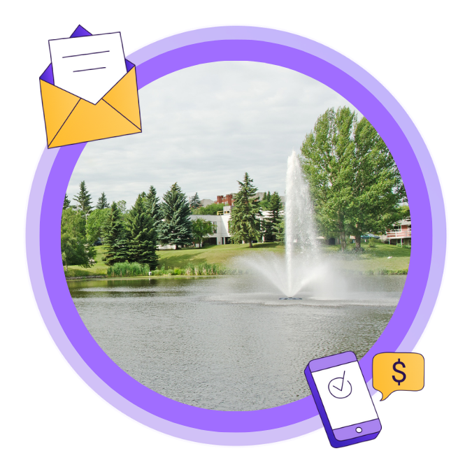 An image of the fountain at Mirror Lake Park in Camrose, AB