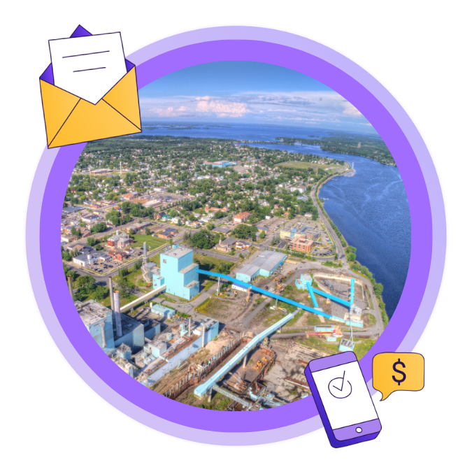 Aerial view of the town of Fort Frances, Ontario