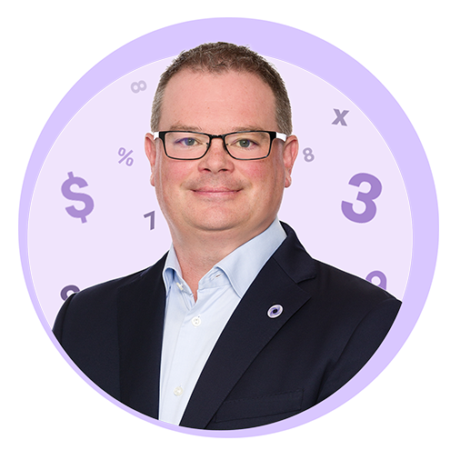 Headshot of our Licensed Insolvency Trustee, Jeff Penston, on a background of purple circles and number icons.