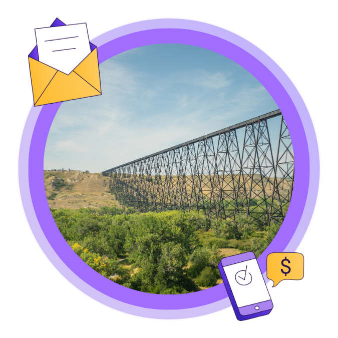 An image of the Lethbridge Viaduct over the Oldman River in Lethbridge, AB
