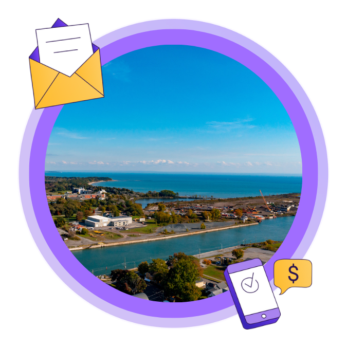 Aerial view of the Welland Canal in Port Colborne, ON