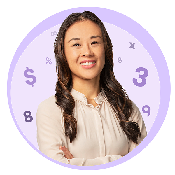 Headshot of our Licensed Insolvency Trustee, Susan Methuen, on a background of purple circles and number icons.