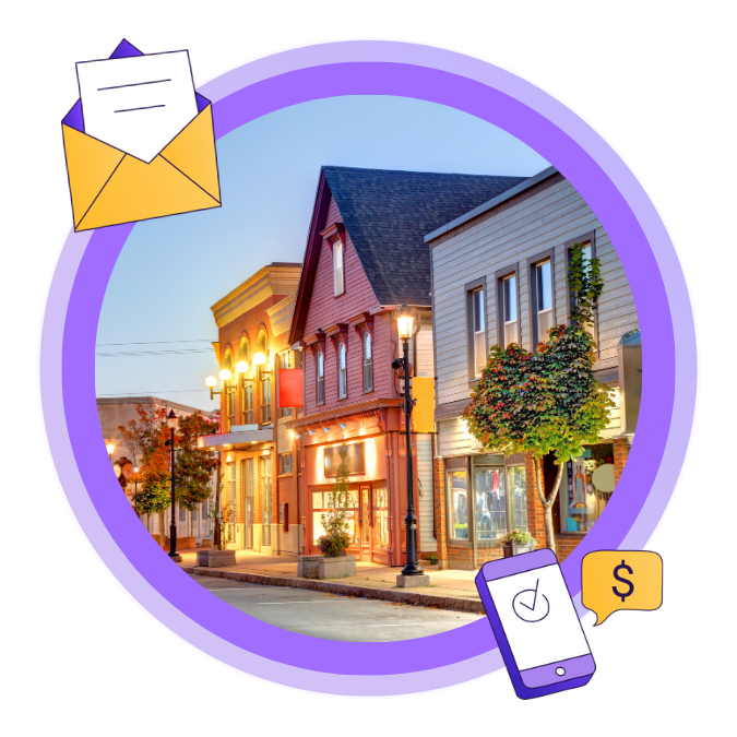 Image of a street with shops in Truro, Nova Scotia.
