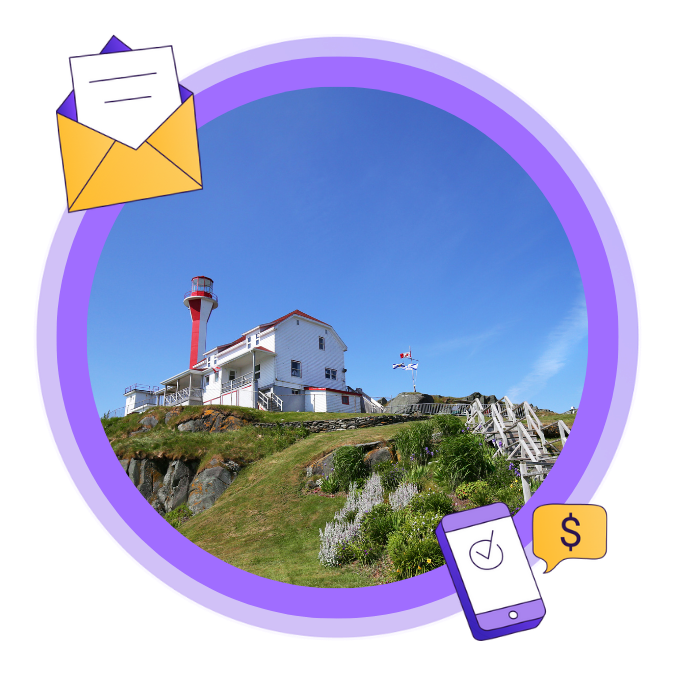 Image of the Cape Forchu Lighthouse in Yarmouth, NS.