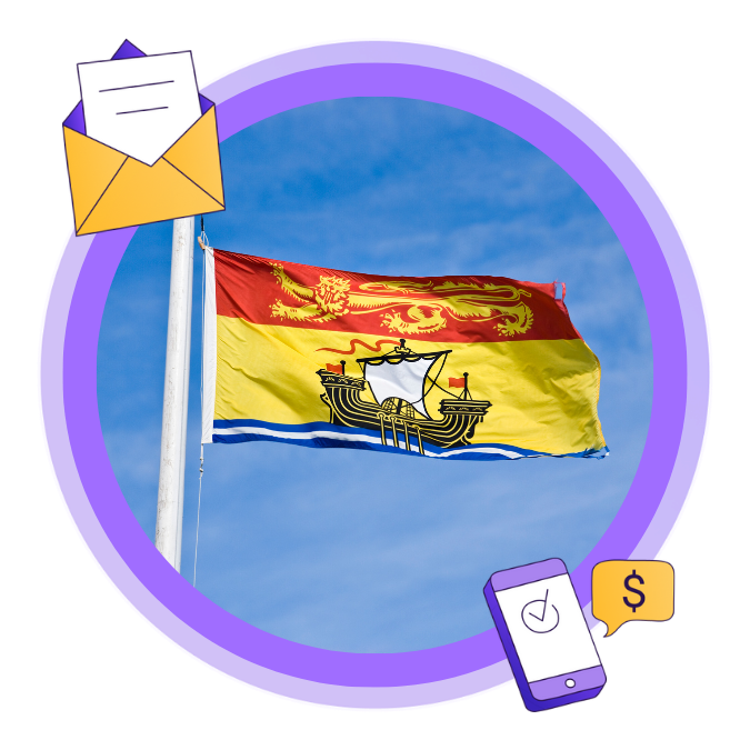 An image of the New Brunswick flag flying in the sky